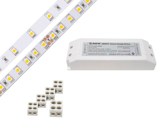 Diode LED BLAZE™ BASICS LED Tape Light Kit, 24V, 3000K, 16.4 Spool with UL Listed OMNIDRIVE® Driver | DI-KIT-24V-BC1OM30-3000 | Bulbs.com
