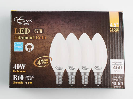 Euri Lighting VB10-3020ef-4 Dimmable 4.5W 2700K Decorative Frosted Filament LED Bulb, Enclosed Fixture and Wet Rated