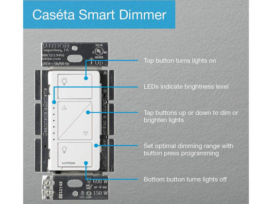 Lutron Electronics P-BDG-PKG1W Lutron Caseta Wireless Smart Lighting Dimmer Kit with Smart Bridge For Wall and Ceiling Lights