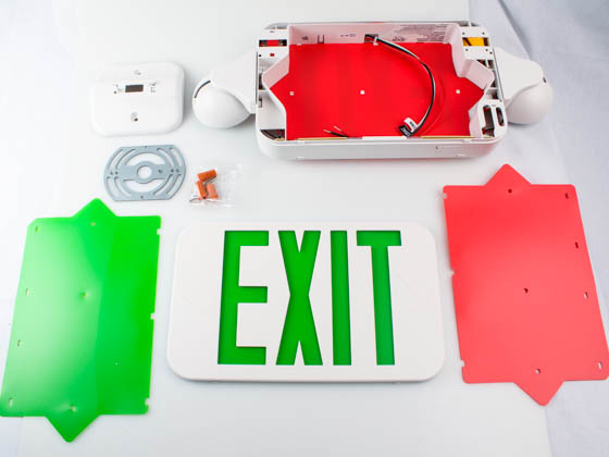 Exitronix QCRS-U-WH Red or Green LED Exit Emergency Combo with Battery Backup