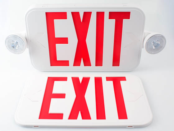MaxLite 105543 EXTC-RW Maxlite Dual Head Exit/Emergency Sign With LED Lamp Heads, Battery Backup, Red Letters