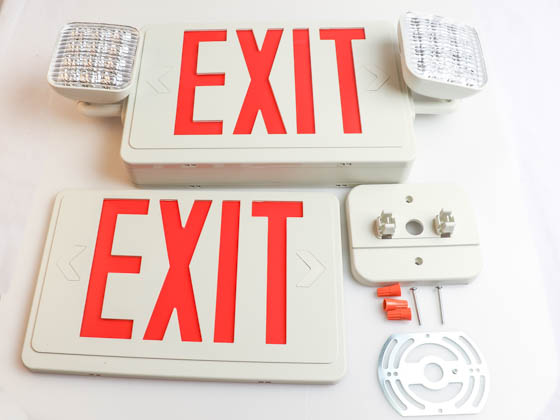 Exitronix VLED-U-WH-EL90-R LED Dual Head Exit/Emergency Sign, Battery Backup, Remote Head Capability