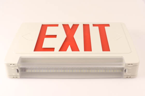 Exitronix CLED-U-WH LED Exit/Emergency Sign With Light Bar, Red Letters, Battery Backup, Remote Head Capability