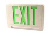 Exitronix GCLED-U-WH LED Exit/Emergency Sign With Light Bar, Green Letters, Battery Backup, Remote Head Capability