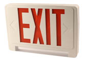 Exitronix CLED-U-WH LED Exit/Emergency Sign With Light Bar, Red Letters, Battery Backup, Remote Head Capability