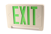 Exitronix LED Exit/Emergency Sign With Light Bar, Green Letters, Battery Backup, Remote Head Capability