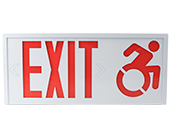 Exitronix Steel Exit Sign, Modified Racer-Style Wheelchair Accessibility Symbol, White